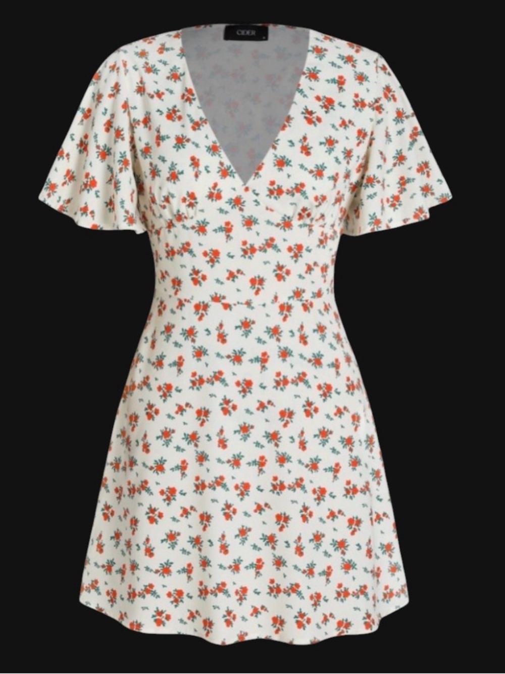 Cider Dress in Cream with Red Floral Pattern